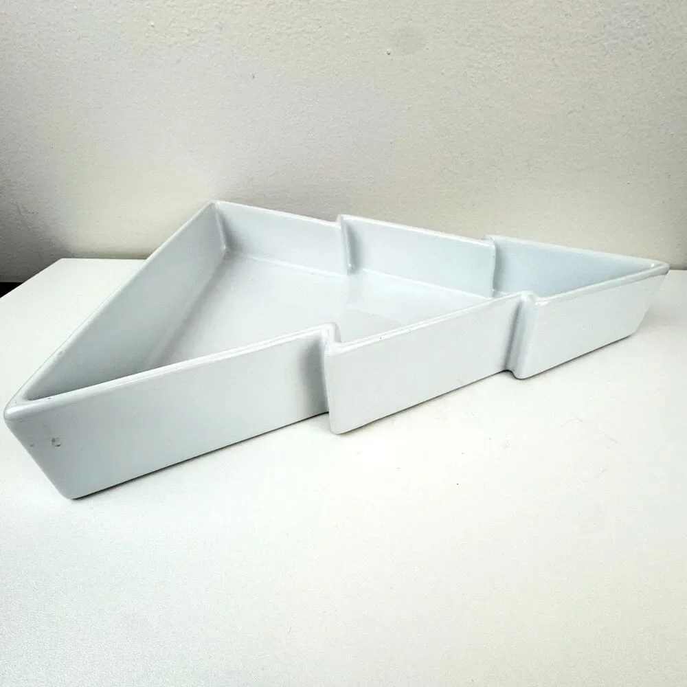 Crate & Barrel White Ceramic Christmas Pine Tree Serving Dish Platter Tray NEW